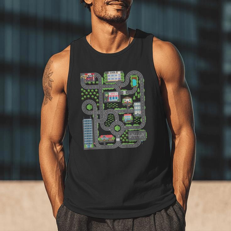 Kid Play Cars On Dad Back Race Track Mat Fathers Day Men Tank Top
