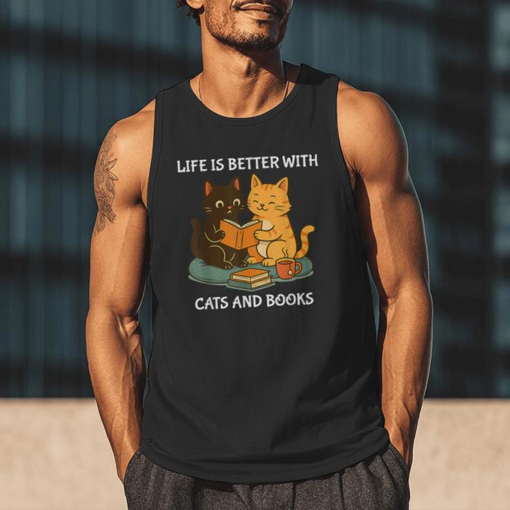 Life Is Better With Cats And Books Cute Cat Lover Men Tank Top