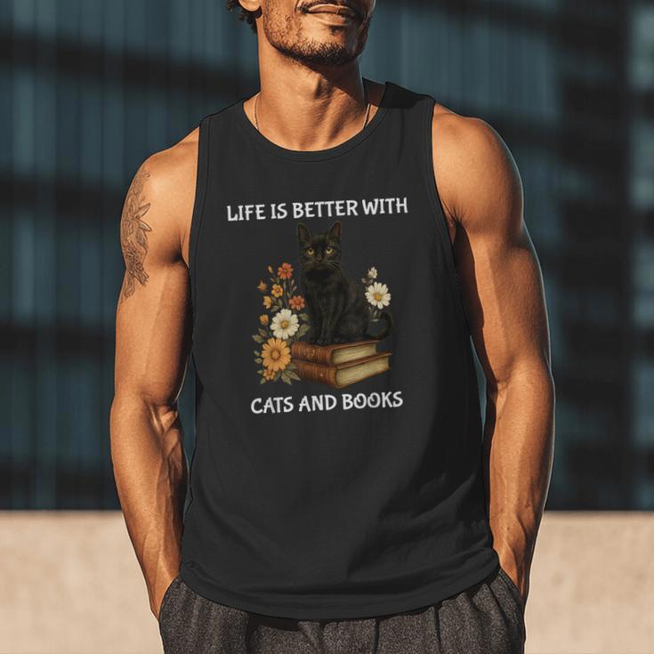 Life Is Better With Cats And Books Cute Cat Lover For Men Women Kids Men Tank Top