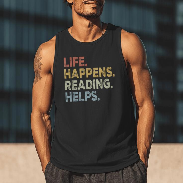 Life Happens Reading Helps Book Lovers Vinage Men Tank Top Life Happens Reading Helps Book Lovers Vinage Men Tank Top