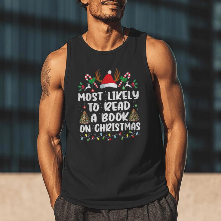 Most Likely To Read A Book On Christmas Matching Family Men Tank Top
