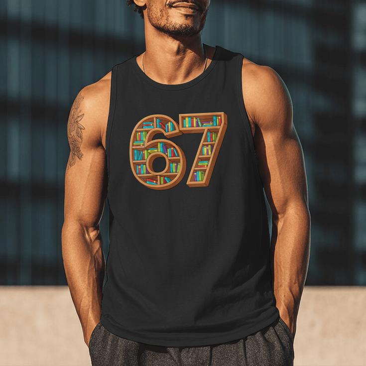 Literary 67 Bookshelf Six Seven Reading Meme Men Tank Top