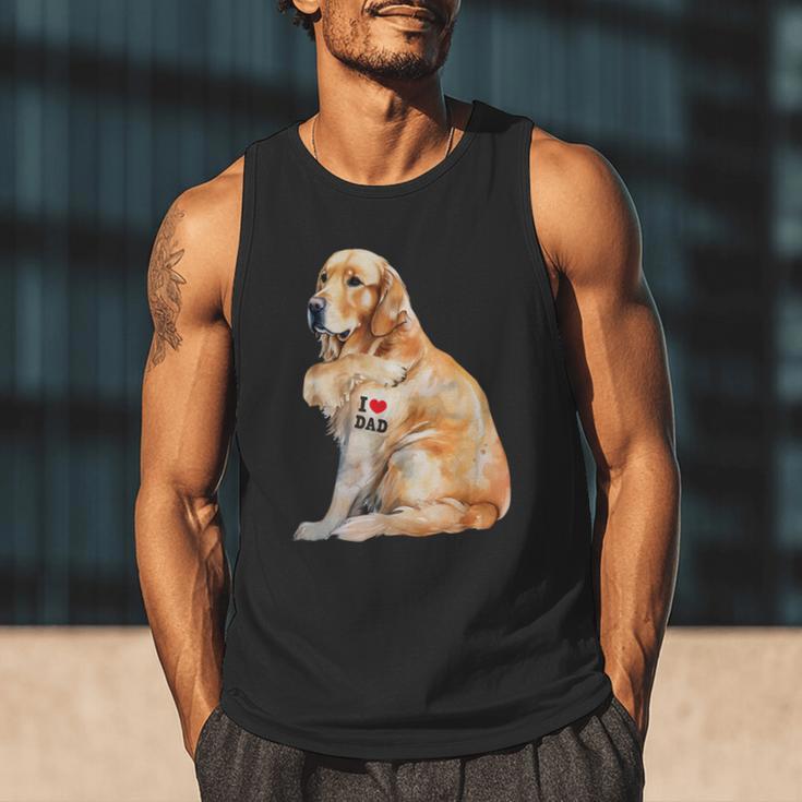 I Love Dad Patriotic Golden Retriever Canine Dog Lover Men Tank Top