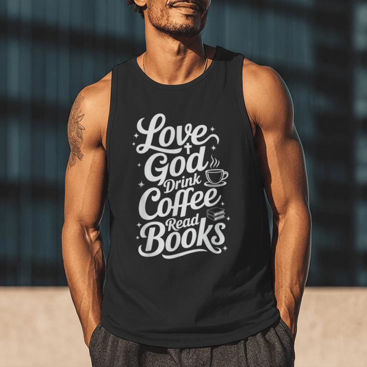 Love God Drink Coffee Read Books Christian Books Lovers Men Tank Top