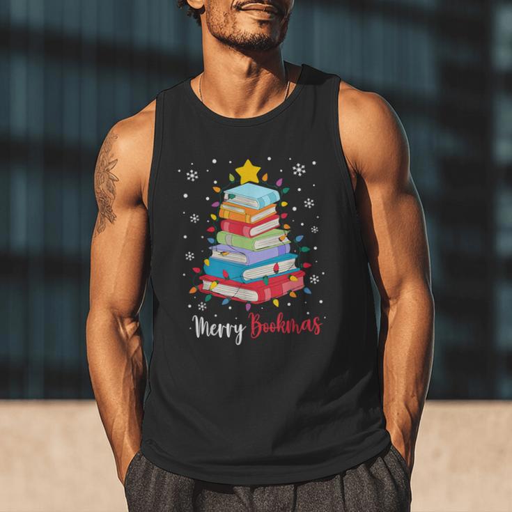 Merry Bookmas Book Christmas Tree Lights Xmas Men Women Kids Men Tank Top