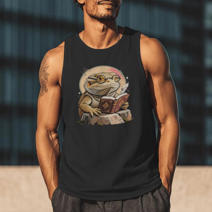 Nerdy Bearded Dragon Glasses Book Reading Men Tank Top