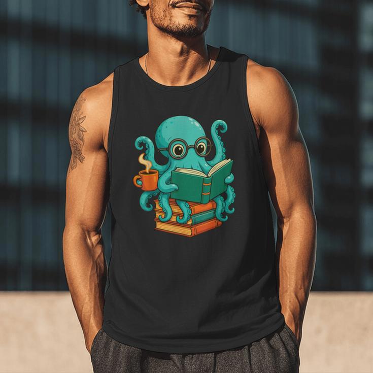 Octopus Reading Book Reading Bookworm Reader Men Tank Top