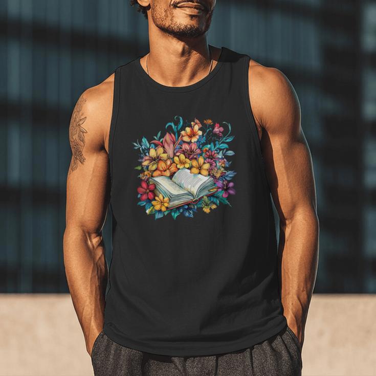 Open Book With Colorful Floral Reading Magic Men Tank Top