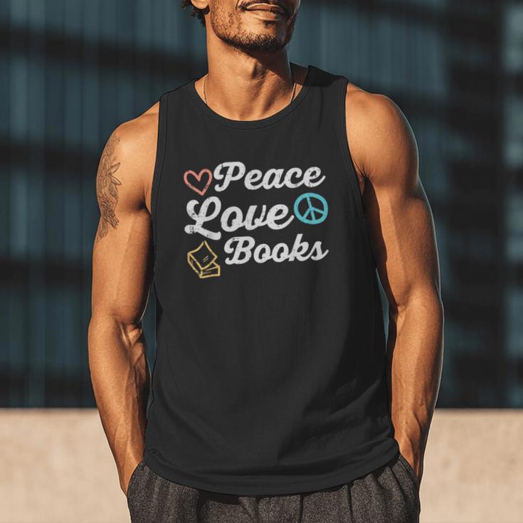 Peace Love Books Read Book Reading Librarian Across America Men Tank Top