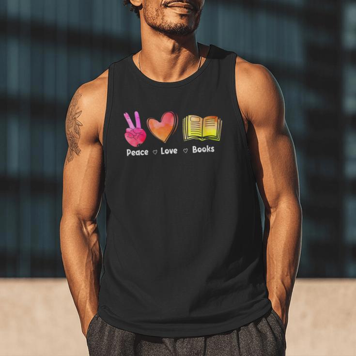 Peace Love Books Reader Librarian Library Book Men Tank Top