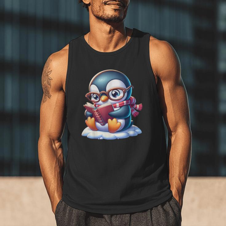 Penguin Reading a Book Animal Men Tank Top