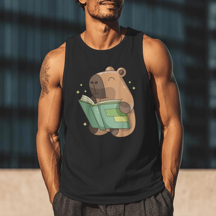 Pet Capybara Is Reading Library Capy Word Book Day Teacher Men Women Kids Men Tank Top