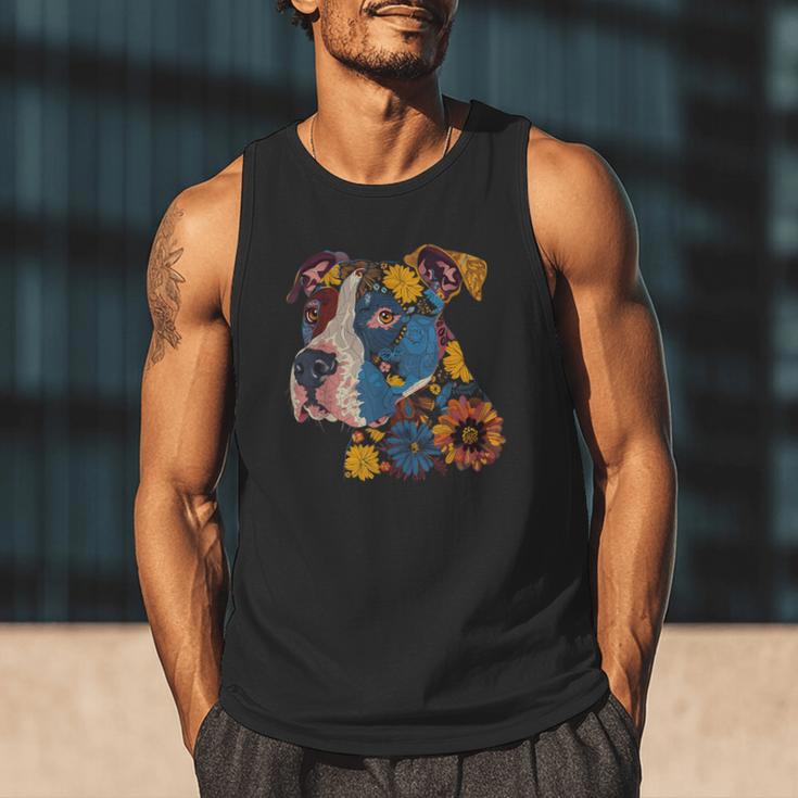 Pitbull Floral Dog Lover Vintage Flower Art Pitbull Mom Dad Men Tank Top
