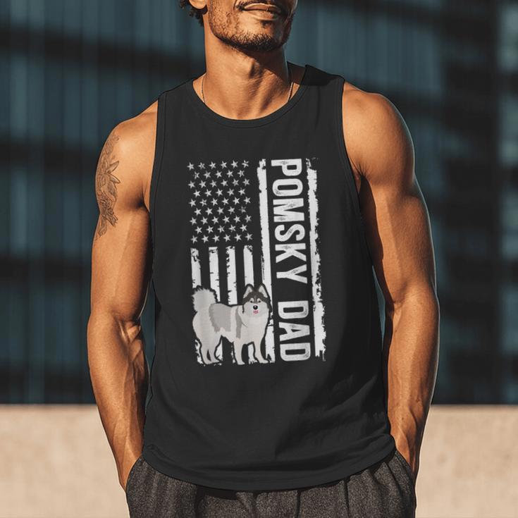 Pomsky Dad American Flag Pomsky Owner Pomsky Lover Men Tank Top