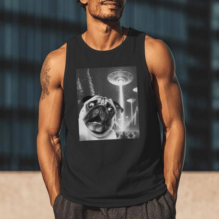 Pug Alien UFO Taking a Selfie Dog Mom Dad Men Tank Top