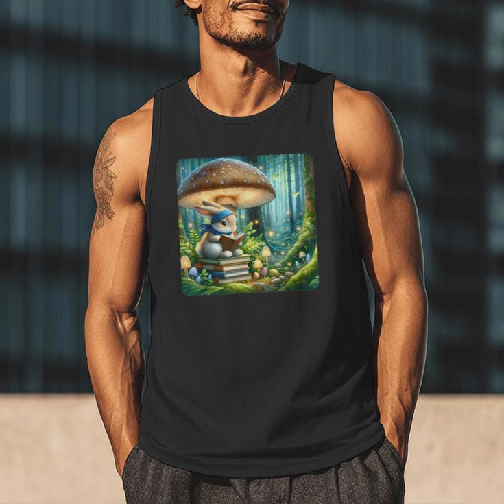 Rabbit Reading Book Under Large Mushroom Easter Bandana Men Tank Top