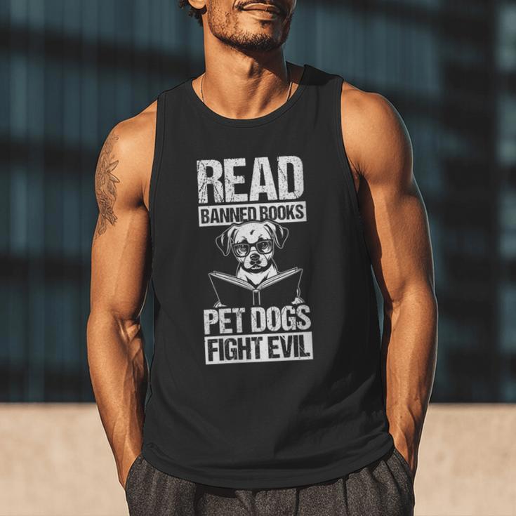 Read Banned Books PET DOGS FIGHT EVIL Read Banned Books Dog Men Tank Top