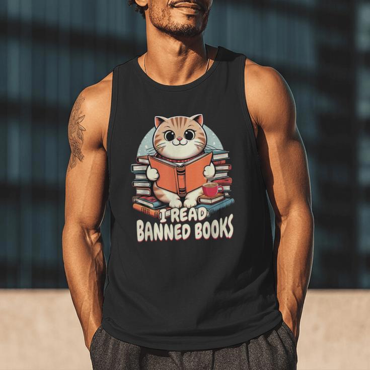 I Read Banned Books Shirt Cat Lover Bookworm Reader Men Women Kids Men Tank Top