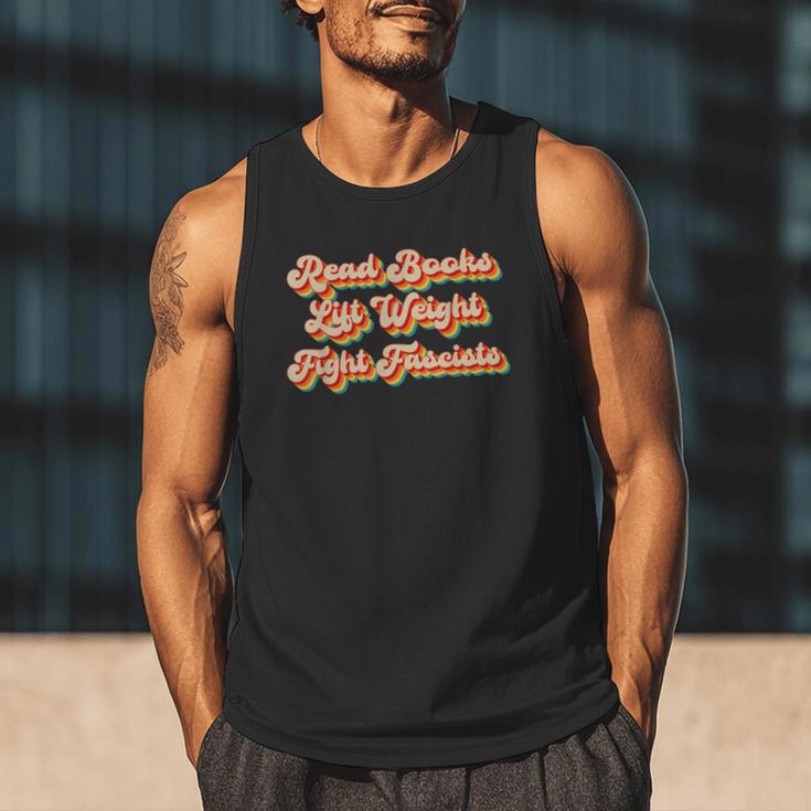 Read Books Lift Weights Fight Fascists Retro Reading Men Tank Top