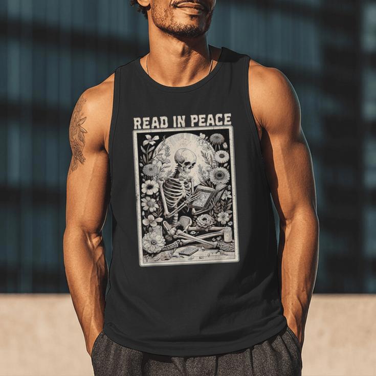 Read In Peace Skeleton Book Lover Bookworm Book Men Tank Top
