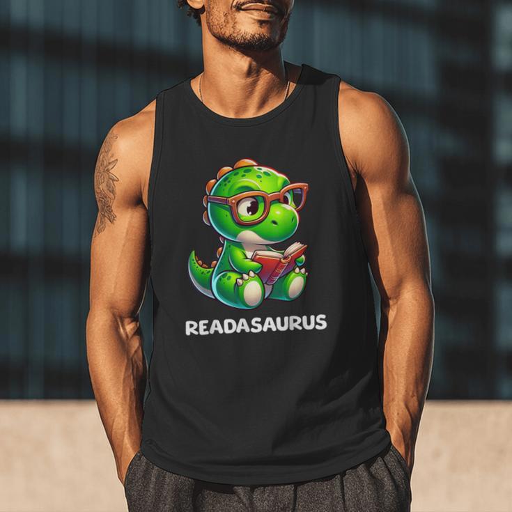 Readasaurus Reading Dinosaur Book Reader Bookworm Men Tank Top