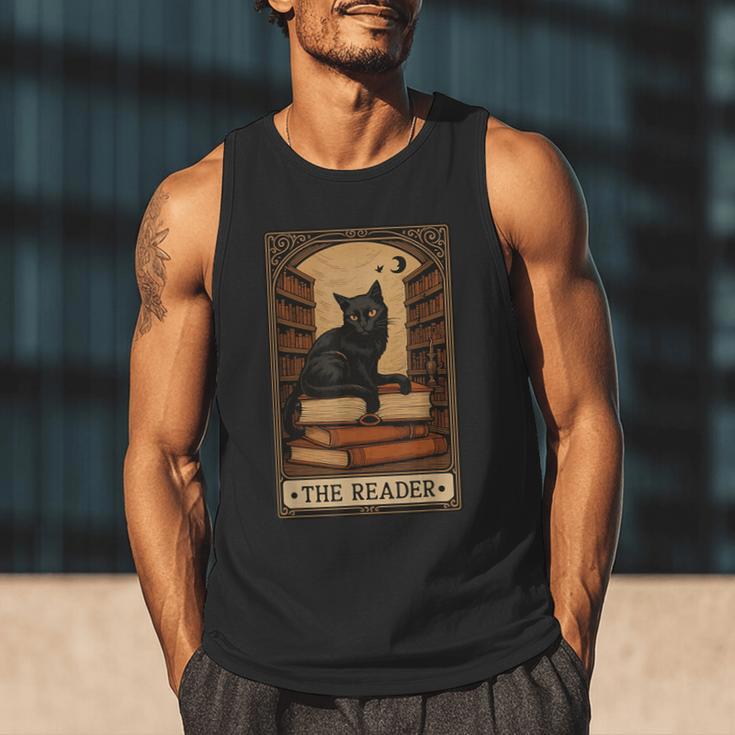 The Reader Cat Book Reading Halloween Tarot Card Men Tank Top