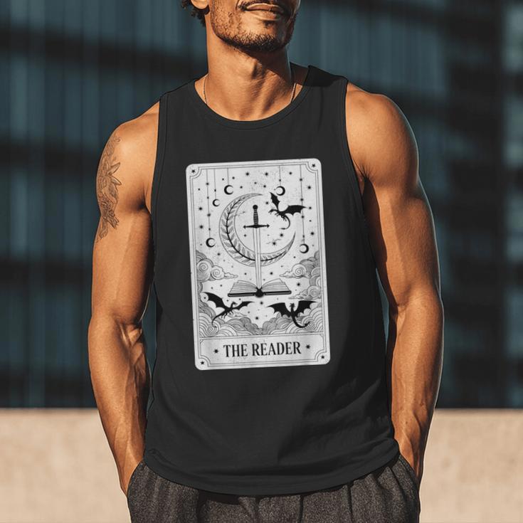 The Reader Tarot Card Bookworm Books Lover Dragon Librarians Men Tank Top The Reader Tarot Card Bookworm Books Lover Dragon Librarians Men Tank Top