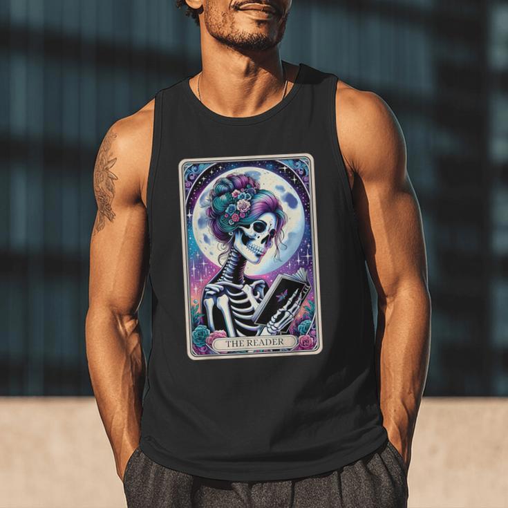The Reader Tarot Card Reading Skeleton Skull Book Lover Men Tank Top