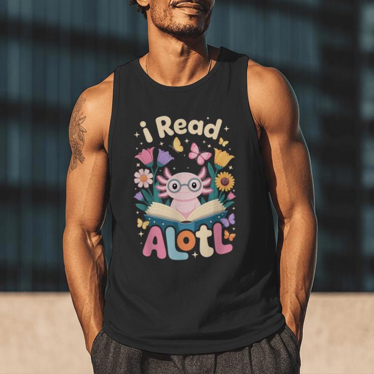 Reading Axolotl Book Lover Wildflowers Men Tank Top