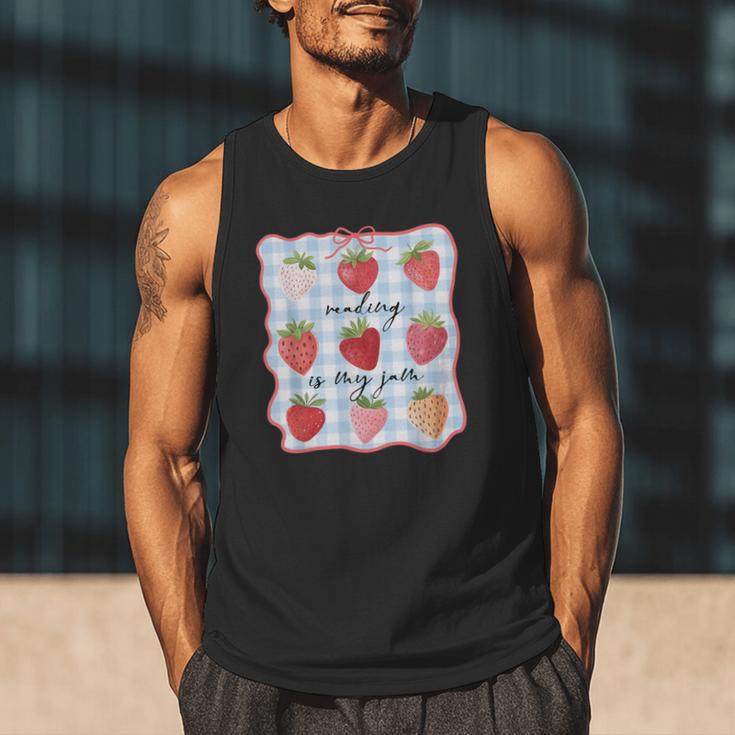 Reading Is My Jam Preppy Stawberry Bookworm Book Lover Nerd Men Tank Top