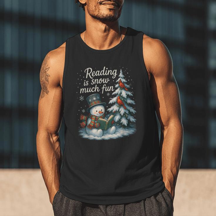 Reading Is Snow Much Fun Christmas Books Snowman Bookworm Men Tank Top Reading Is Snow Much Fun Christmas Books Snowman Bookworm Men Tank Top