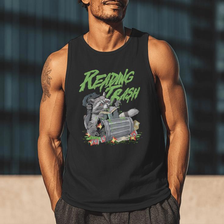 Reading Trash Racoon Bookworm Bookish Librarian Book Lover Men Tank Top