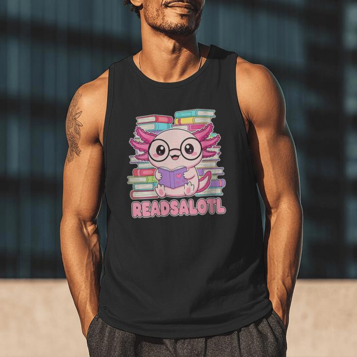 Readsalotl Axolotl Reading Book Bookworm Men Tank Top
