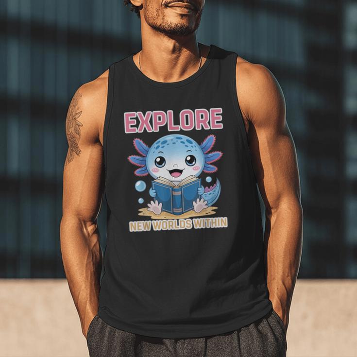 Readsolotl Kawaii Axolotl Book Lover Reading Men Tank Top
