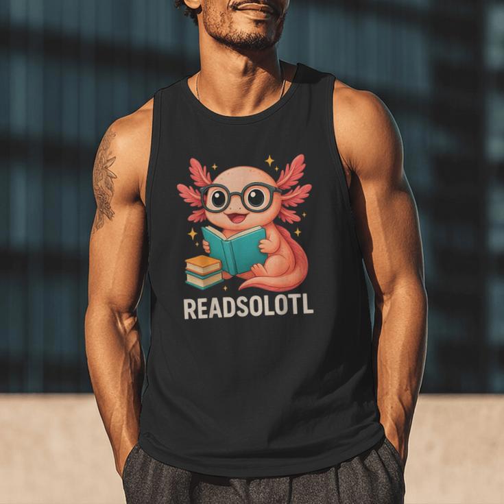 Readsolotl Kawaii Axolotl Reading Book Lover Men Tank Top