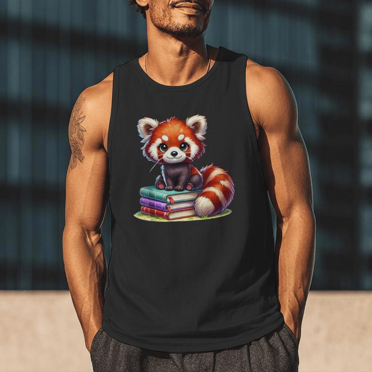 Red Panda Books Lover Reading Bookworm Men Tank Top