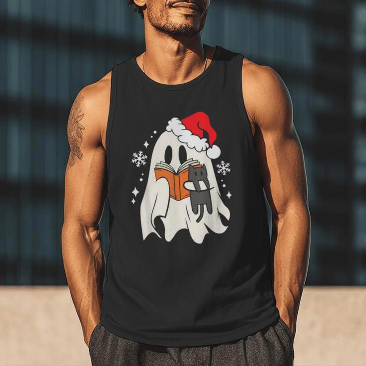 Retro Ghost Reading Book With Cat Bookish Club Christmas Men Women Kids Men Tank Top