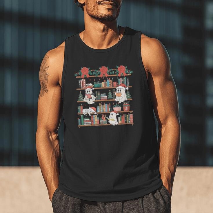 Retro Ghost Reading Book Teacher Librarian Bookish Christmas Men Tank Top