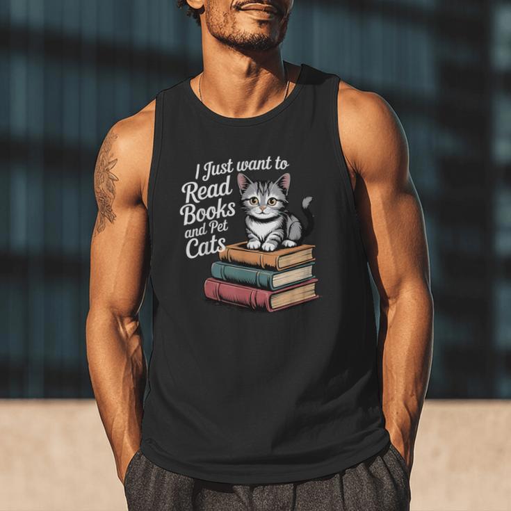Retro I Just Want To Read Books And Pet Cats Cat For Men Women Kids Men Tank Top