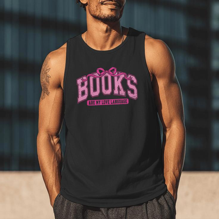 Retro Pink Coquette Bow Valentine Book Lover Varsity Men Tank Top