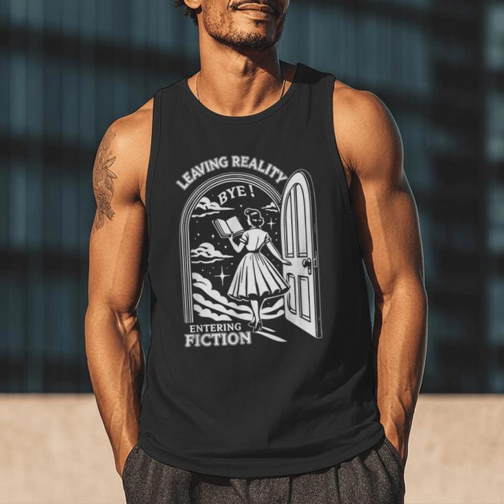 Retro Trendy Bookish Book Lover Reading Quotes Leaving Reality Entering Fiction -Adults Small Short Sleeve T-Shirt Men Tank Top