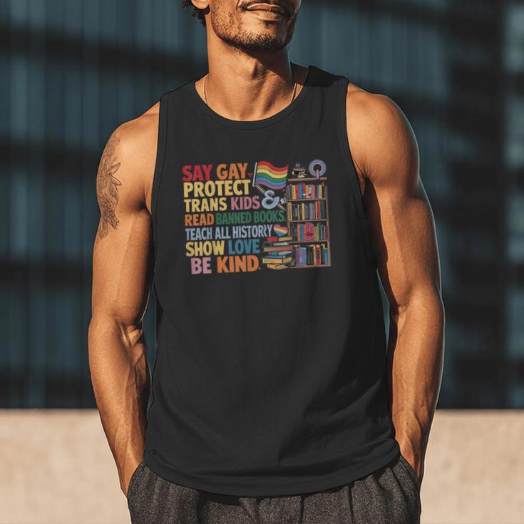Say Gay Protect Trans Kids Read Banned Books LGBTQ Gay Pride Men Tank Top