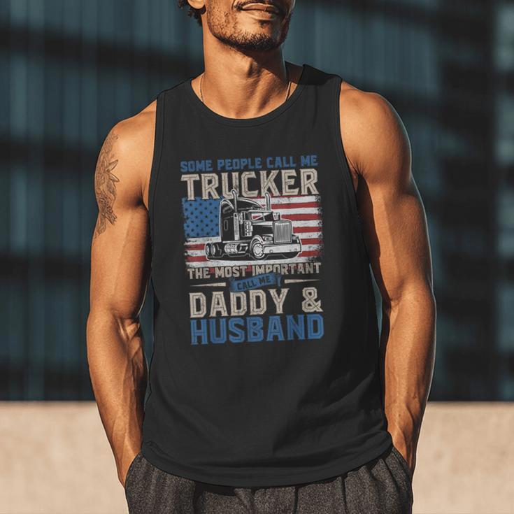 Semi Truck Driver Trucker Daddy Husband US American Flag Men Tank Top