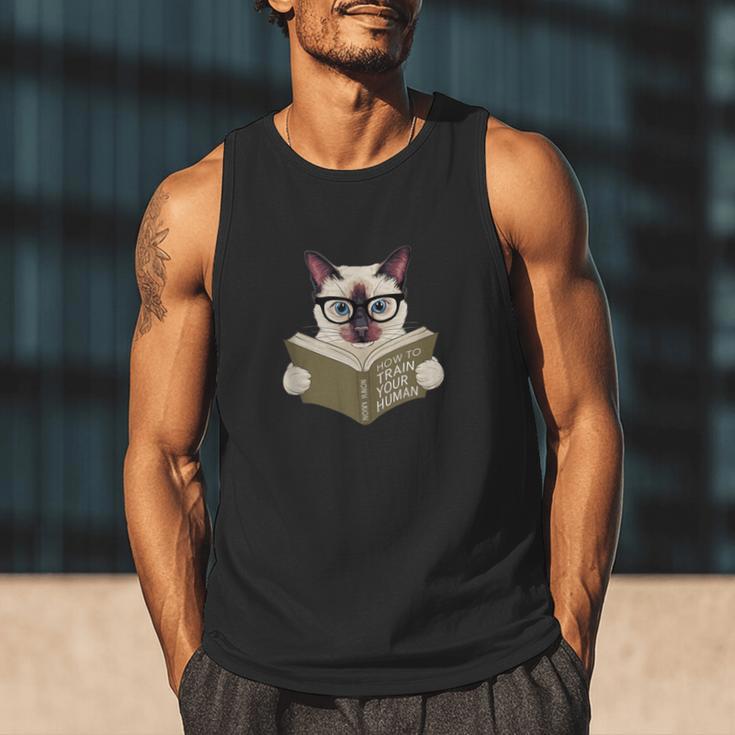 Siamese Cat Reading Book How To Train Your Human Humorous Men Tank Top