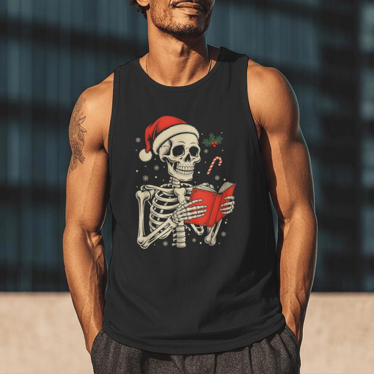 Skeleton Reading Book Christmas Teacher Librarian Book Lover Men Tank Top Skeleton Reading Book Christmas Teacher Librarian Book Lover Men Tank Top