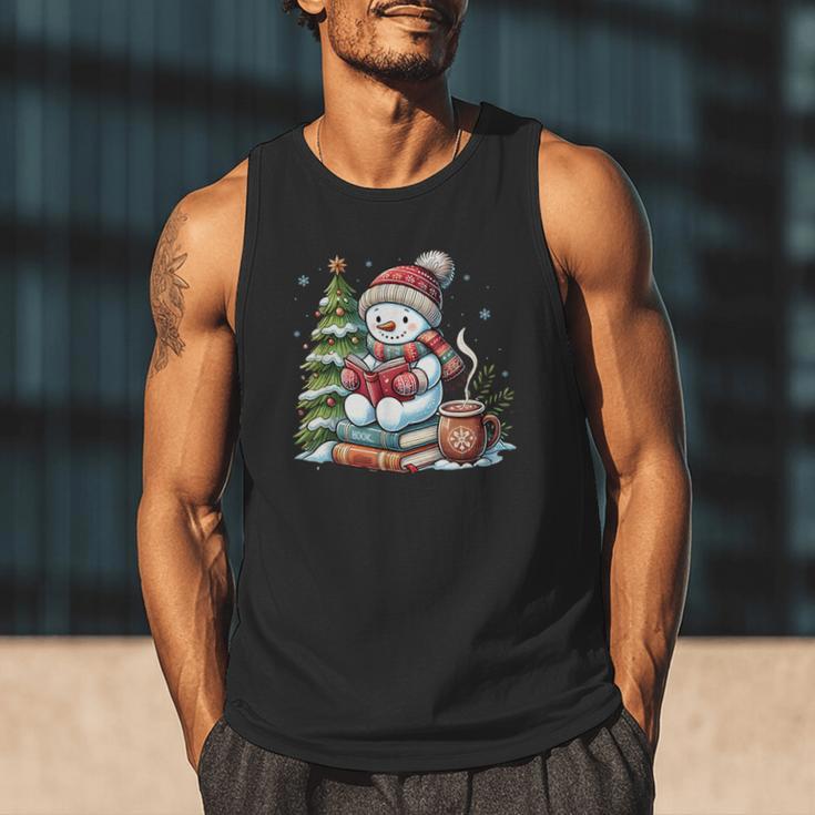 Snowman Reading Book Lovers Christmas Librarian Bookworm Men Tank Top Snowman Reading Book Lovers Christmas Librarian Bookworm Men Tank Top