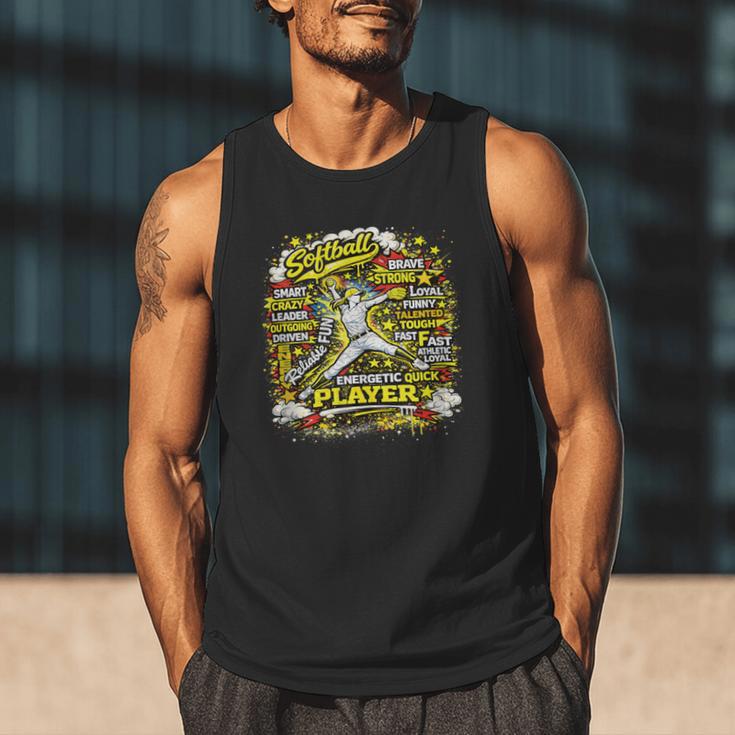 Softball Pitcher Best Traits Brave Retro Pop Comic Book Art Men Tank Top