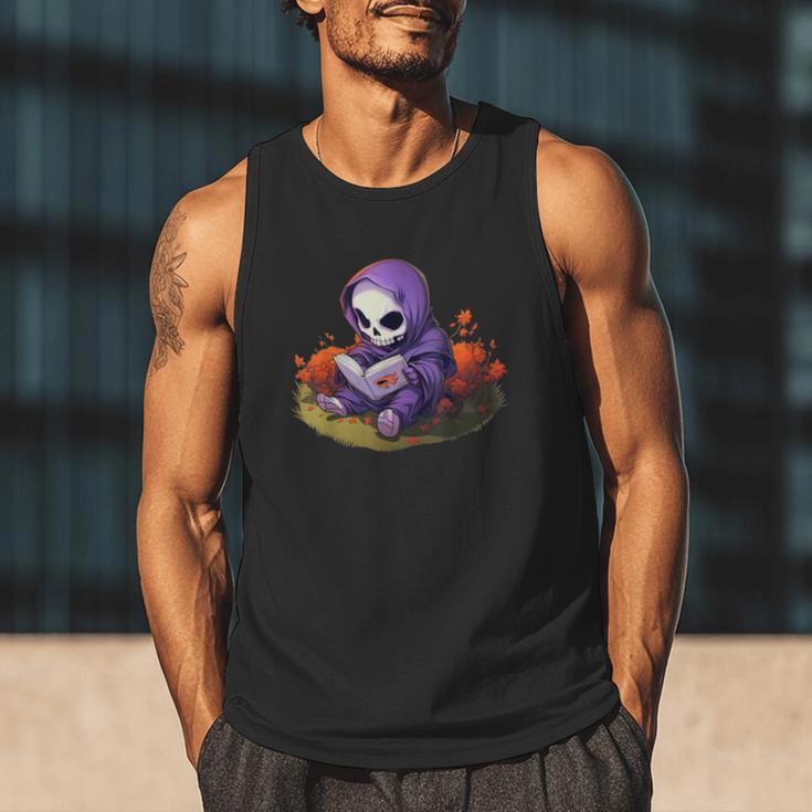 Spooky Grim Reaper Reading A Book Cute Creepy Halloween Men Tank Top