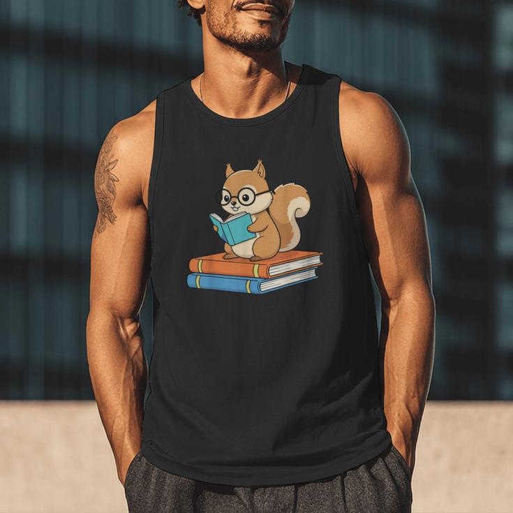 Squirrel Reading Book Glasses Bookworm Librarian Men Tank Top