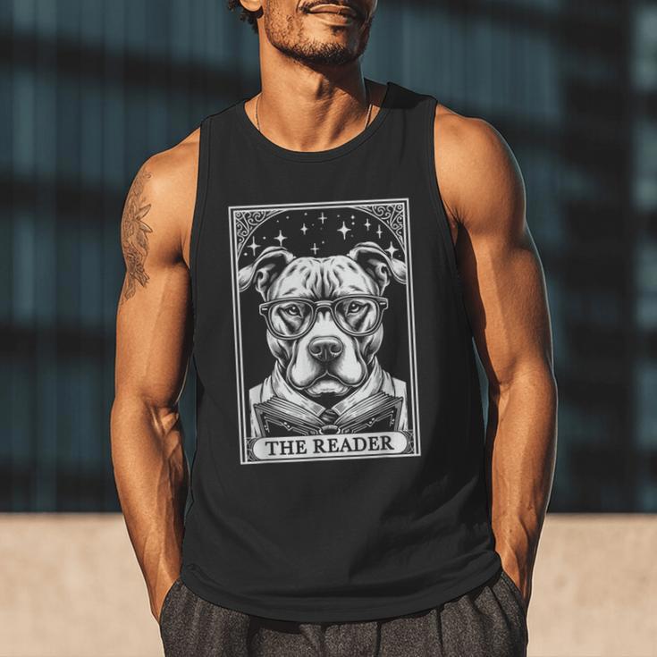 Tarot Card Vintage Pit Bull Pittie Dog Book Lover The Reader Men Tank Top